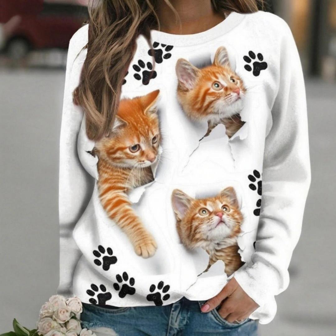 

Women s Long-Sleeve T-Shirt Autumn Casual Long-Sleeve T-Shirt Top Funny Cat Print Fashion Plus Size Loose-Fit Women s Clothing S