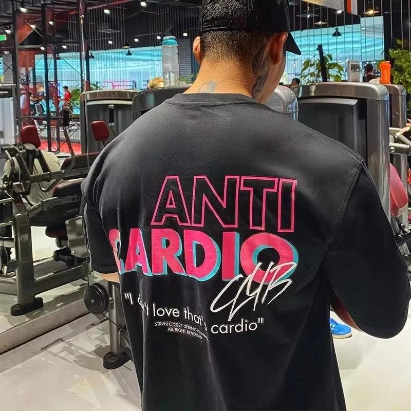 2026 Summer Unisex Breathable Sweatwicking Cotton Anti Cardio Back Printed Oversized Gym Fitness Loose Street Tshirts