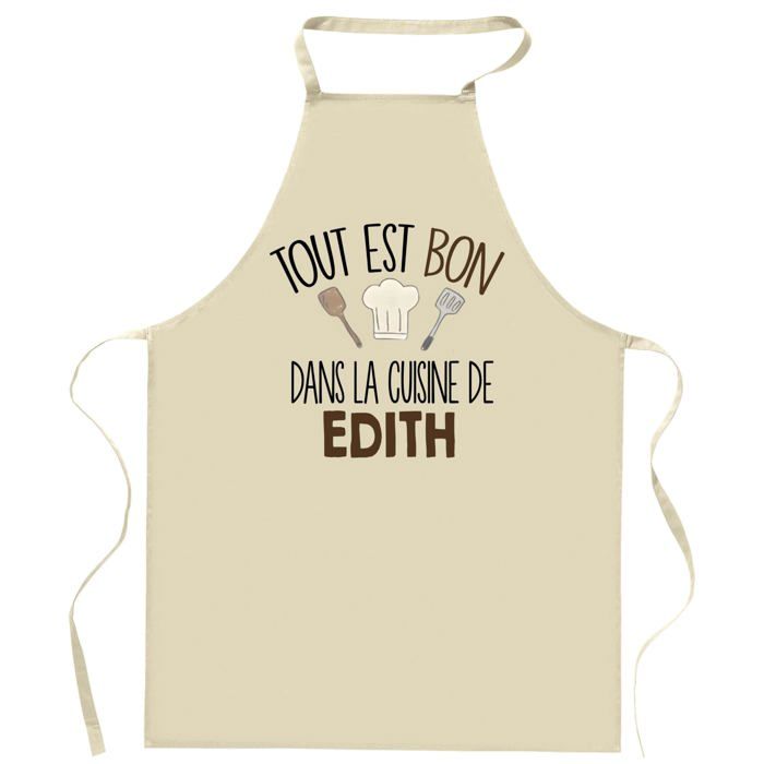 Tablier de cuisine - Planetee - "Tout est bon dans la cuisine de EDITH" - Impression bretonne - Coton épais résistant