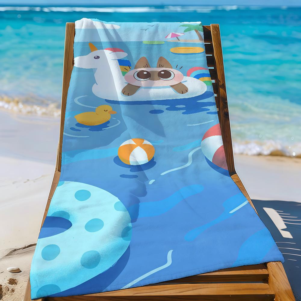 Kawaii A-Azuki Siamese Cat Towel Sports Quick Dry Travel Camping Gear Sandproof Soft Light Large Beach Towel
