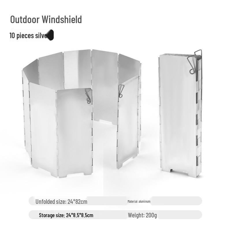 Ultra-Light Foldable Aluminum Alloy Windproof Camping Stove Shield with Stakes (10-Piece Set)