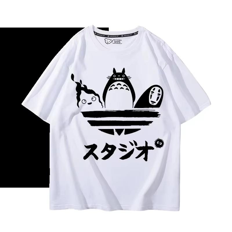 Totoro Faceless Pure Cotton T-Shirt Cartoon Style Loose Short-Sleeved Summer Novelty Semi-Beveled Unisex Comfortable Fit T-Shirt