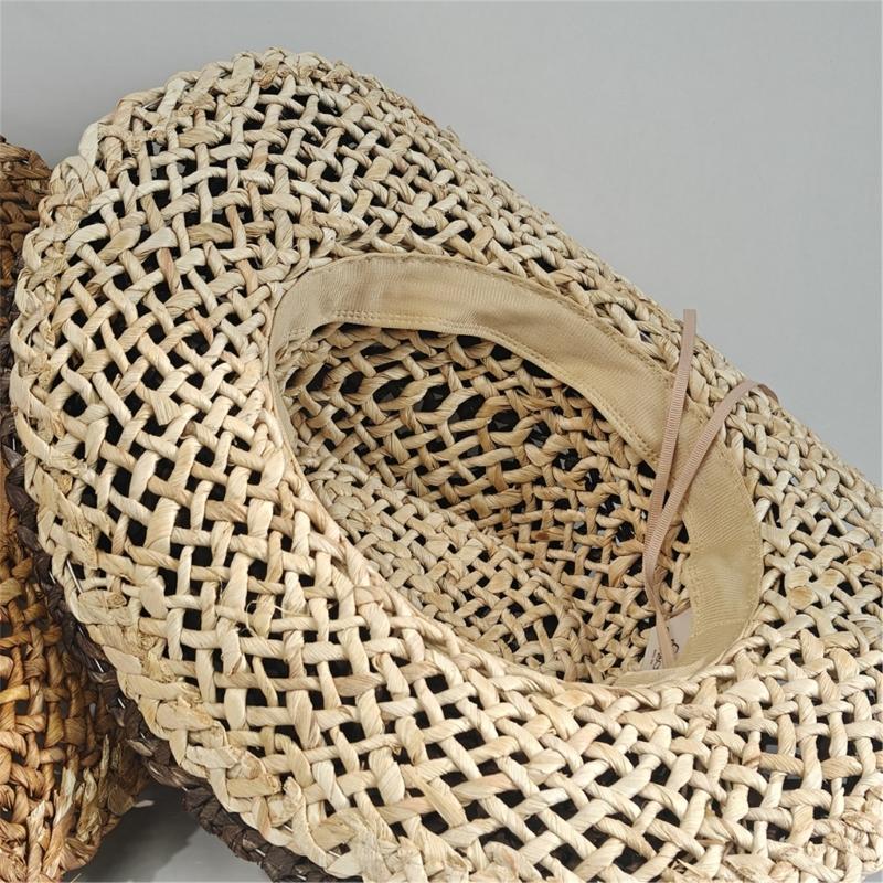 Elegant Openwork Straw Victorian Hat With Adjustable Tie For Women Outdoor Beach Vacation Gardening Activities