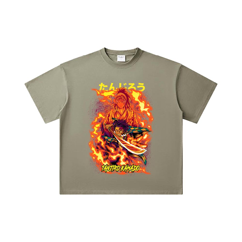 260 GSM Double Yarn 32 Count 100% Cotton Demon Slayer V107 Tanjiro Print Unisex Heavy Cotton T Shirt