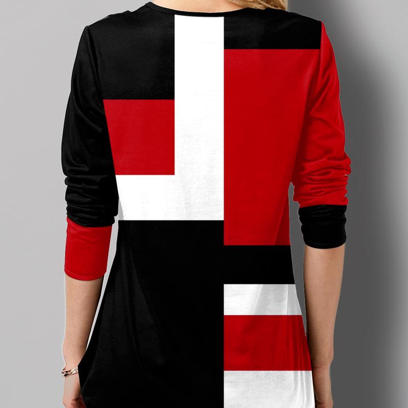 Women's Fashion Loose Casual Round Neck Floral Print Long Sleeve Geometric Print Tops Blouses Pullover Plus Size