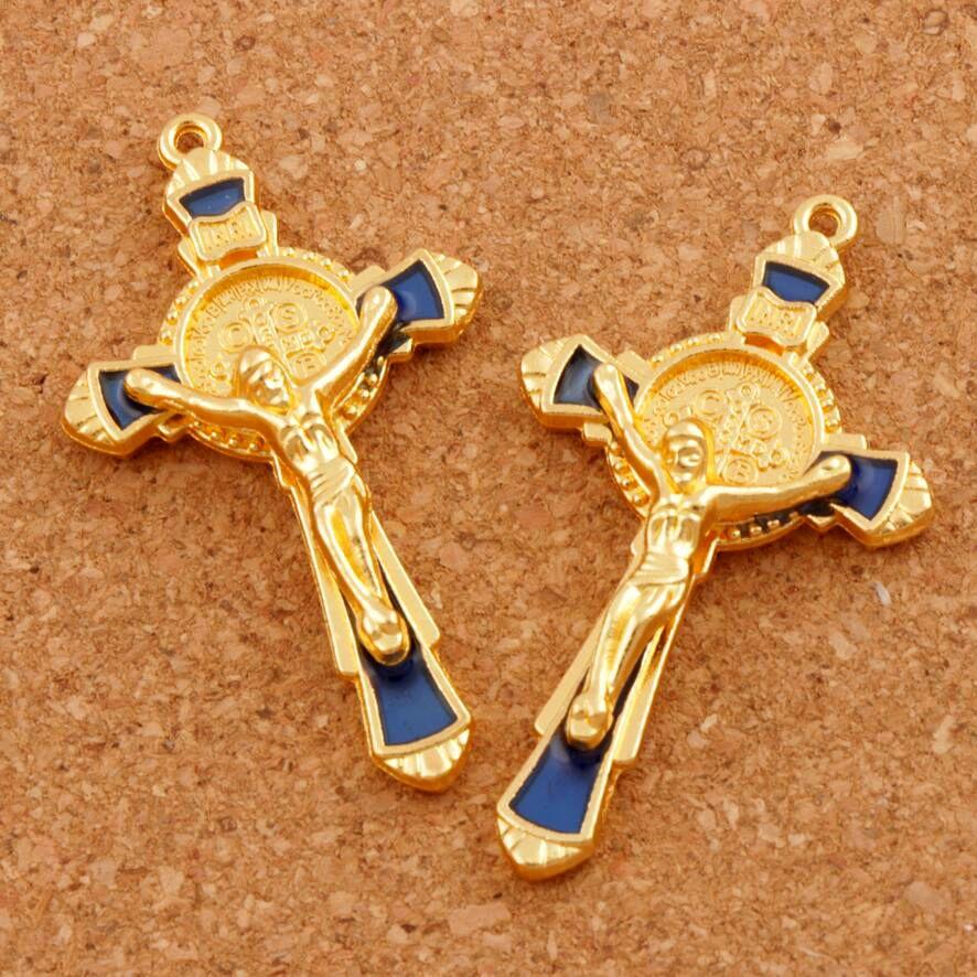 6Pcs 5Colors Enamel Saint Benedict Medal Cross Crucifix Spacer Charm Beads Pendants L1670