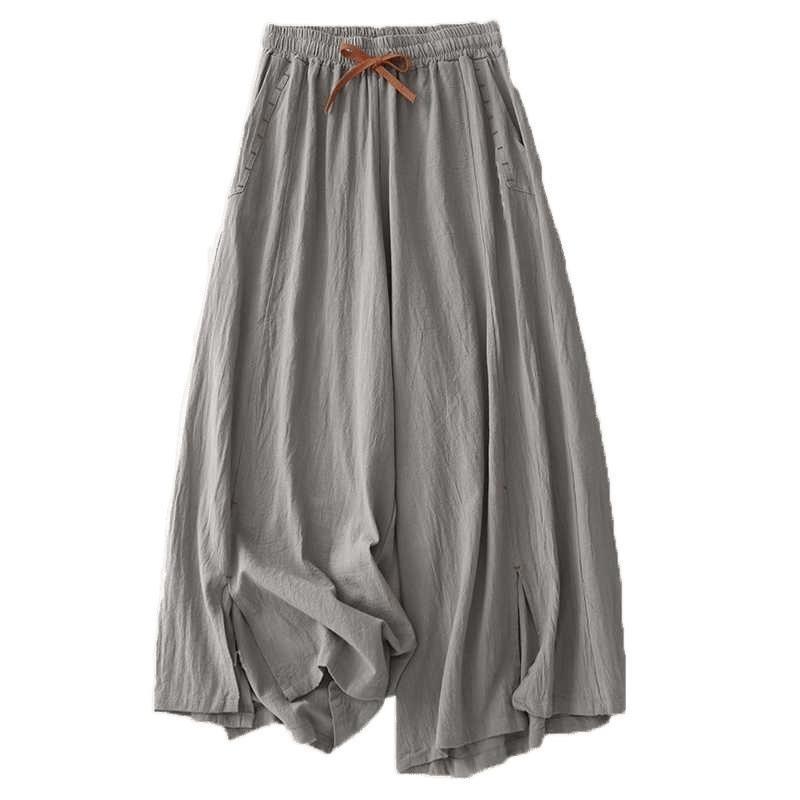 Summer new literary cotton and linen loose skirt pants casual nine-point linen wide-leg pants