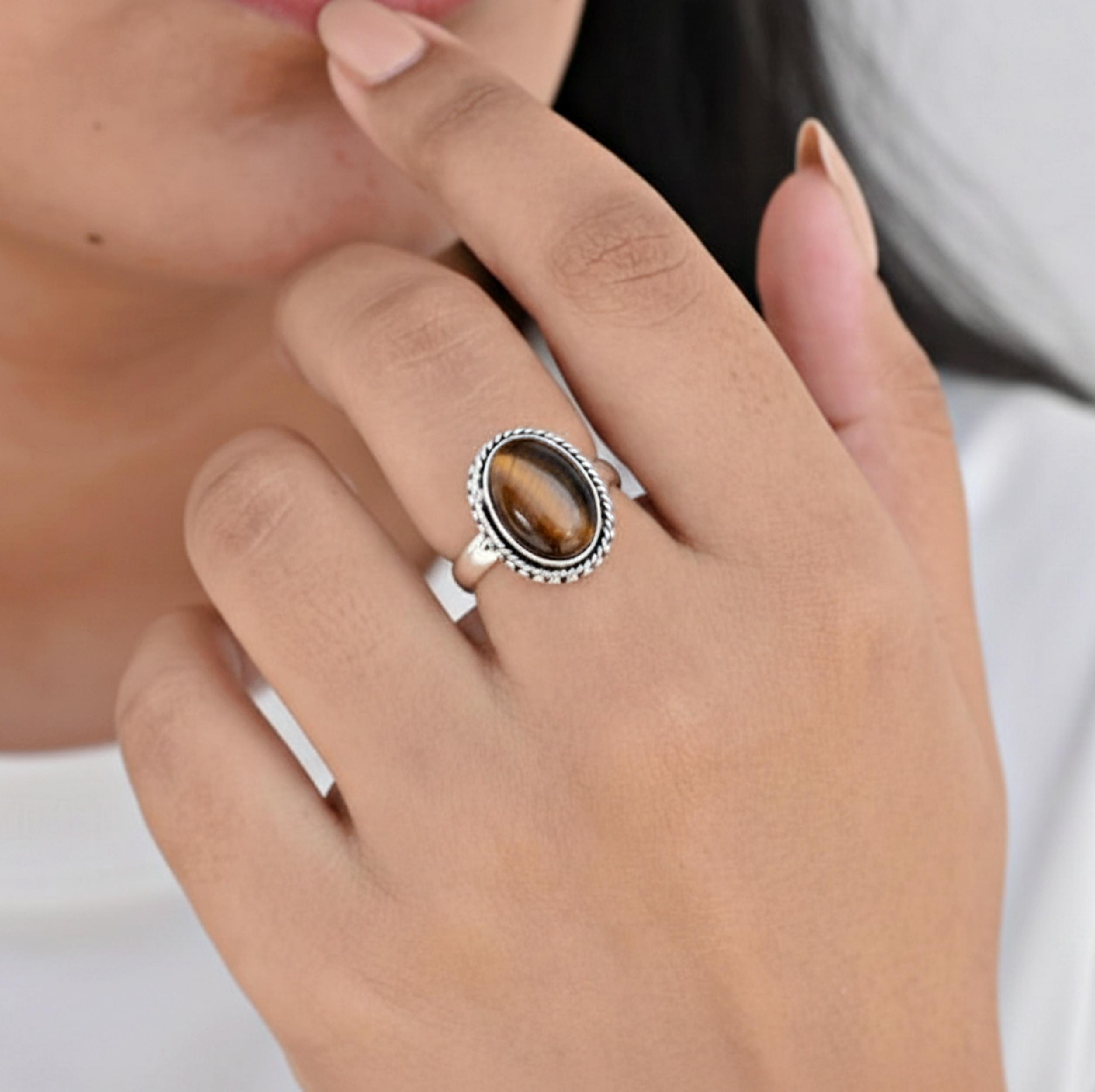 

Oval Shape Tiger Eye Statement Ring, 925 Sterling Silver, Minimalist Handmade Ring for Women 12 срібний