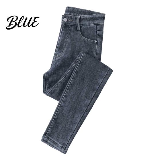 High-waist Jeans Women Winter Plush High Waist Thick Velvet Lined Slim Fit Pencil Pants Straight