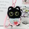 With Woven Bracelet Cat Pendant Squeak Car Key Ring Cute Black Cat Plush Doll Keychain  Gifts