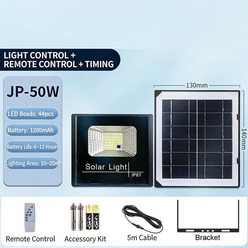 

50W High Brightness Solar Street Light, Outdoor Flood Light with Remote & Reflector, Security Spotlight for Garden Patio Pathway