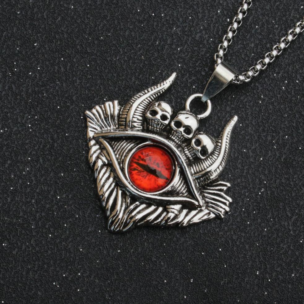 Hip Hop Rock Evil Eye Pendant Necklace For Men Stainless Steel Chain Skull Jewelry Gift Retro Creative Neck Accessories
