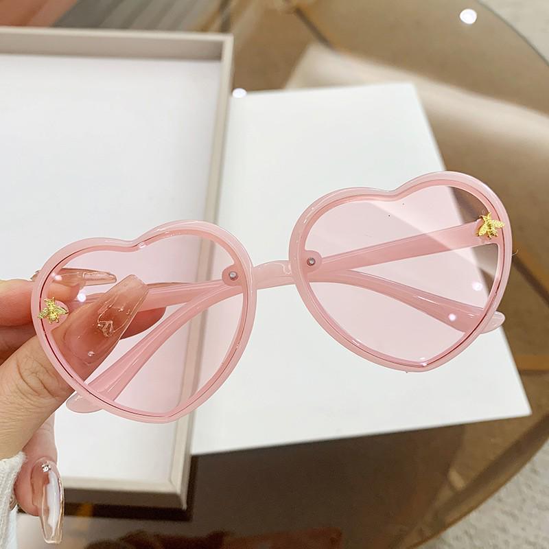 Children's Heart-Shaped Glitter Bee Sunglasses - Trendy Cartoon Style for Girls
