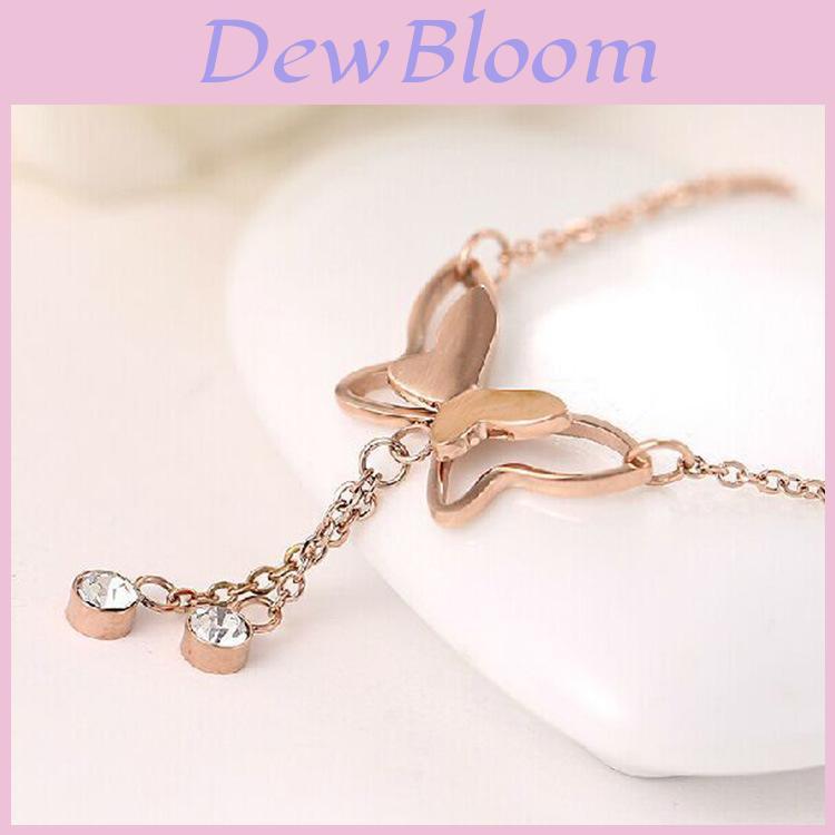 Elegant Summer Women Jewelry Butterfly Studded Double Tassel Anklets Fashion