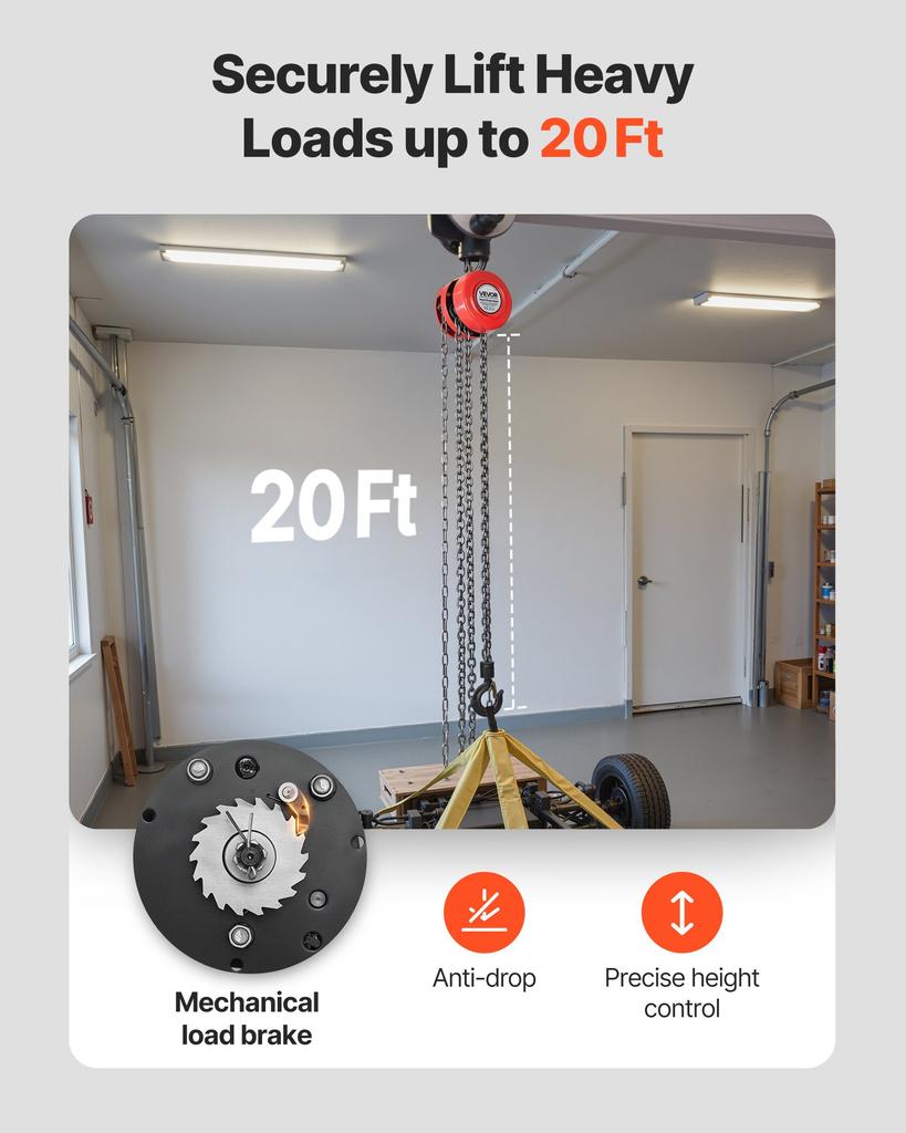 VEVOR Hand Chain Hoist, 1 Ton Capacity, Manual Chain Block with Upgrade G70 Galvanized Chain, 6 M Lifting Height
