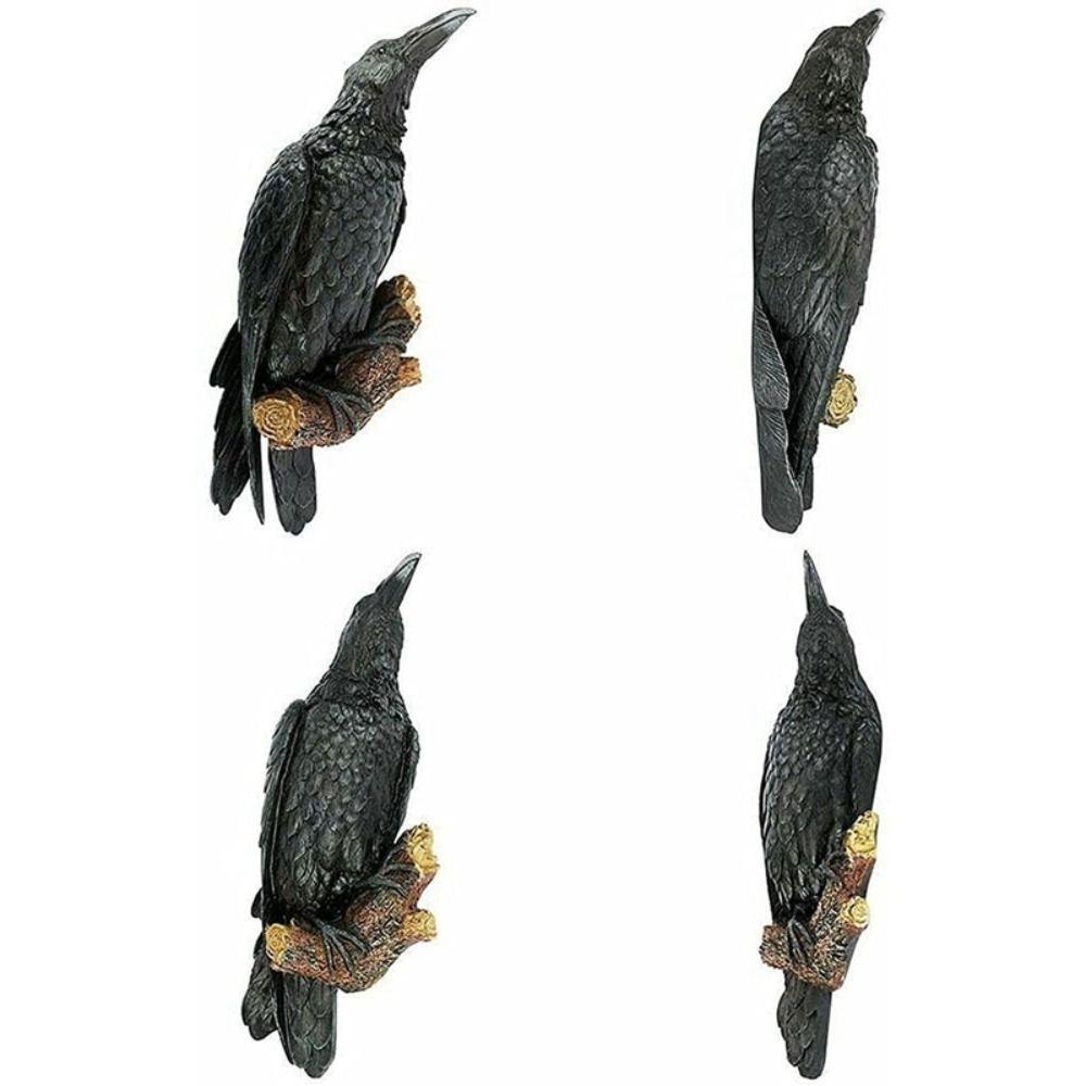 Realistic Bird Statue Black Raven Statue Animal Decoration   Outdoor