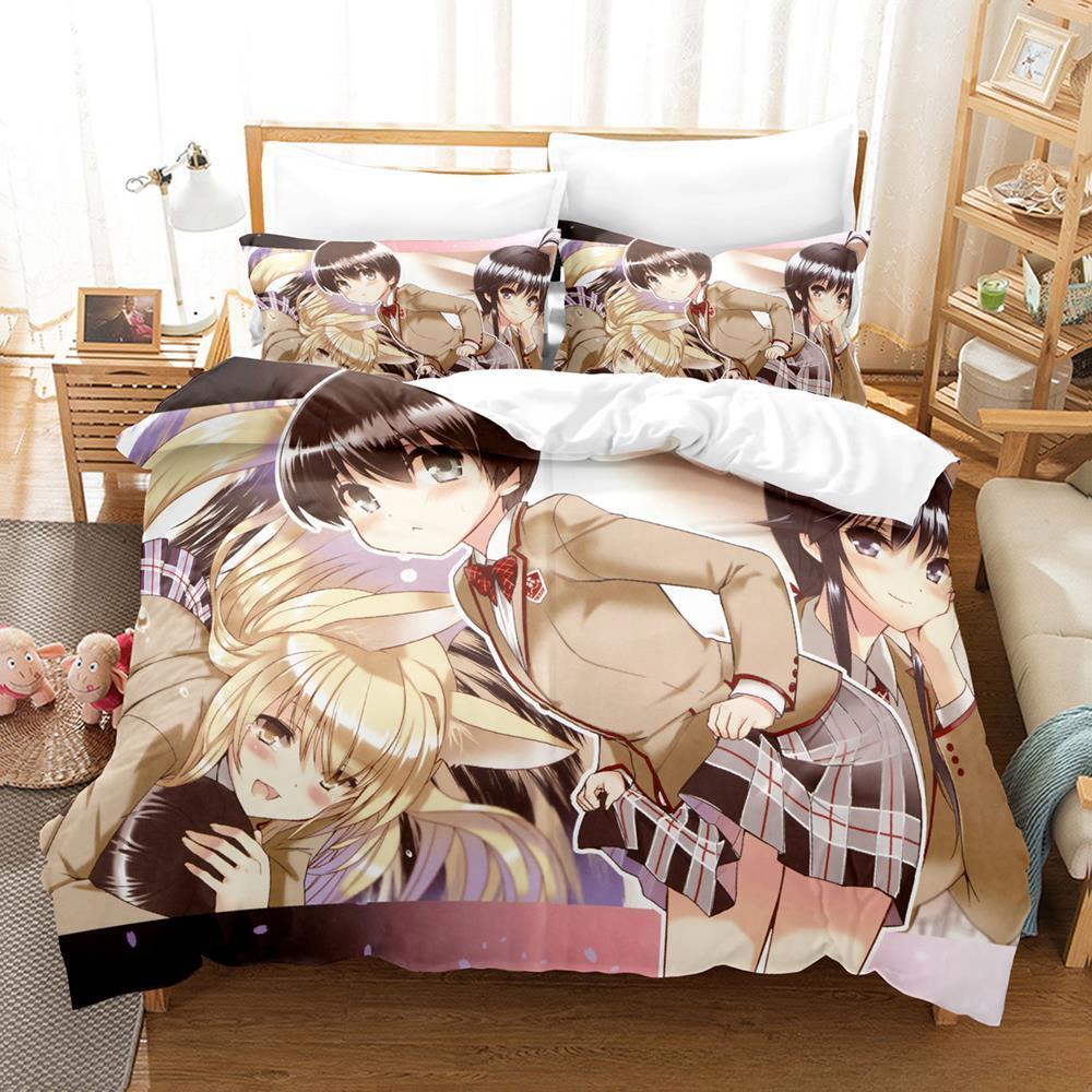 3D Printing Anime Kawaii Girls Kanokon Bedding Set Single Twin Full Queen King Size Bed Set Adult Kid Bedroom Duvet Cover Sets