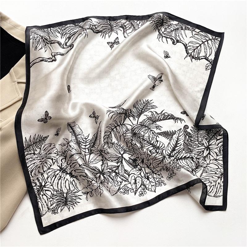 

Women 100% Pure Silk Scarf Elegant Floral Printed Small Square Neck Kerchief Bandana Female Echarpe Luxury Hairbands Spring 53X53CM