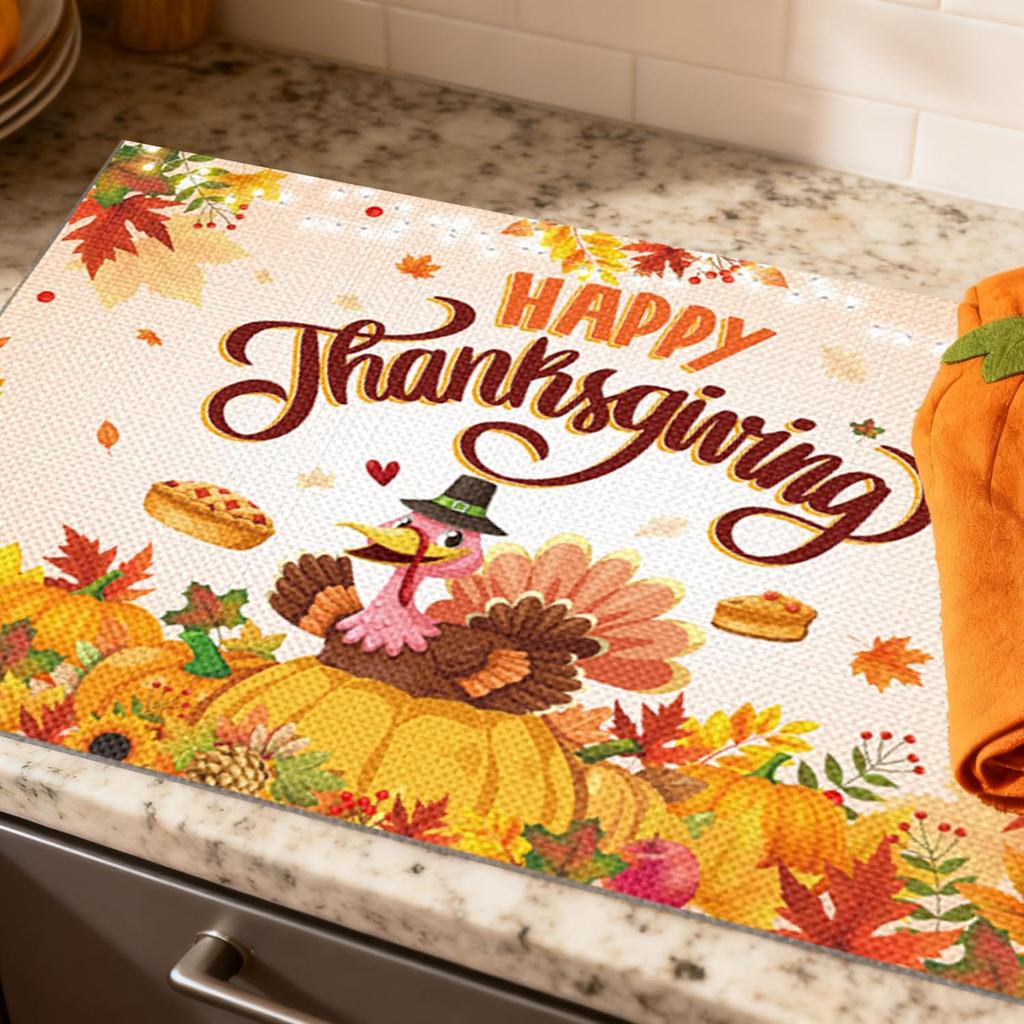 Happy Thanksgiving Placemats Set of 4, Turkey Placemats for Party Supplies, 12 X 18 Inch