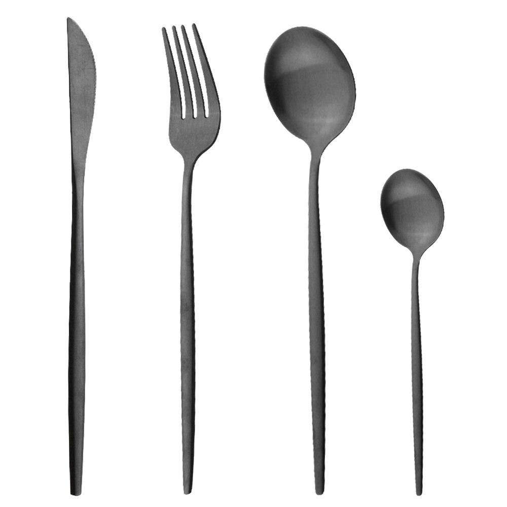 Schwarz 4 Stück Abendessen Edelstahl Gold Matt Geschirrset Messer Gabel Teelöffel Besteckset Küchentischgeschirr Besteckset