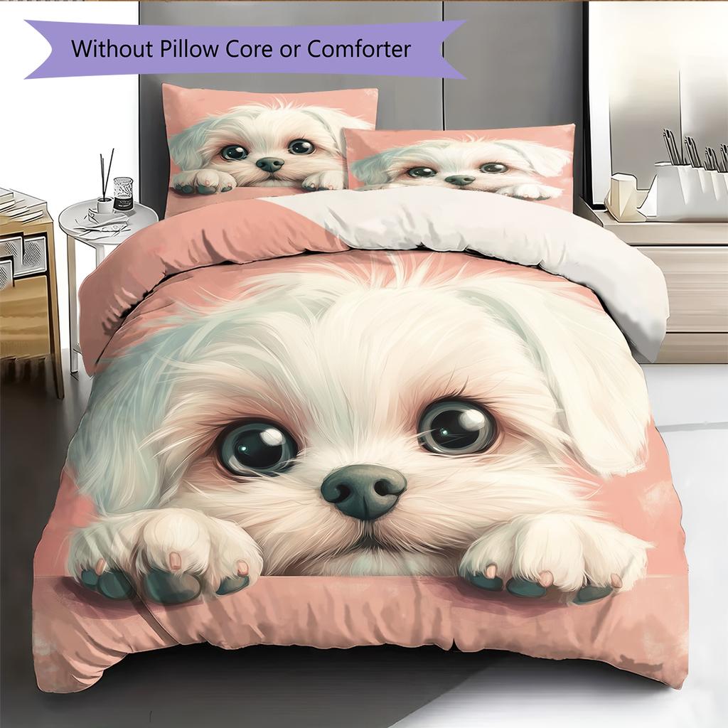 Pink Maltese Pattern Bedding Home Decoration Birthday Gift (1 * duvet cover + 2 * pillowcase, without core)