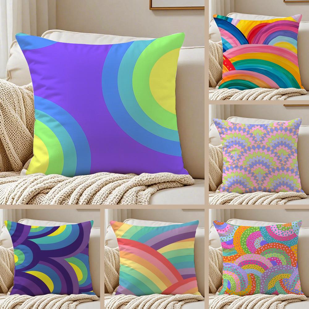 Halfcircle Fanshaped Rainbow Patterns Fashion Cushion Cover Pillowcase Antidustmite Invisible Zipper Short Plush Sofa Cushion