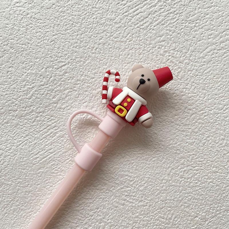 

1PC Pink Strawberry Bear Silicone Straw Cap For 7-8mm Straw Water Cup Dust Plug Reusable Christmas Decoration Cup Accessories
