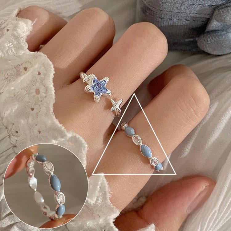 Elegant S925 Silver-Plated Light Blue Open Ring for Women - Versatile, Fashionable, and Luxurious Index Finger Design.