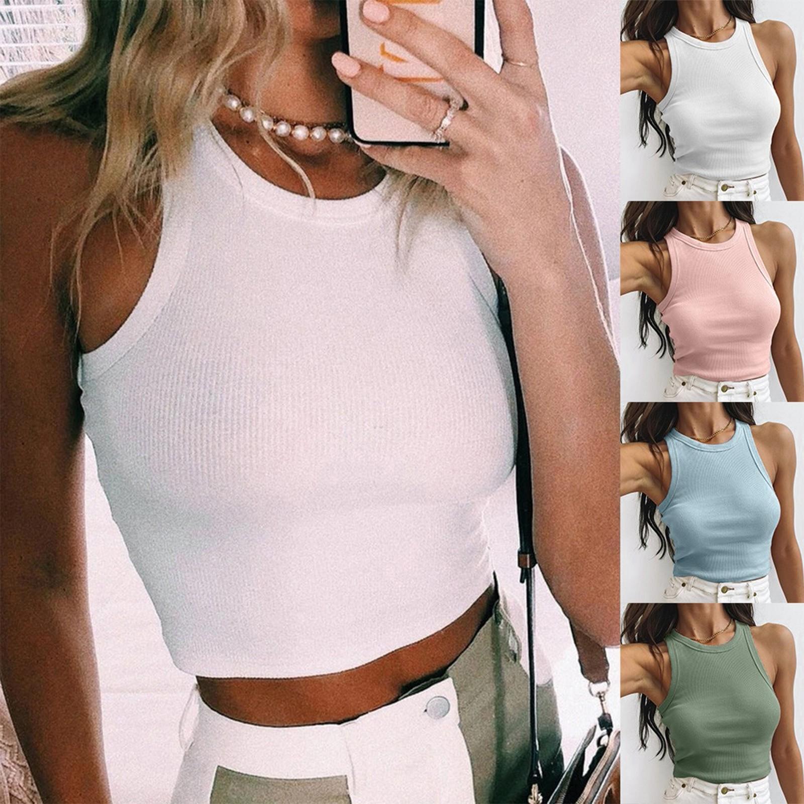 

Женские однотонные майки без рукавов с круглым вырезом и коротким жилетом