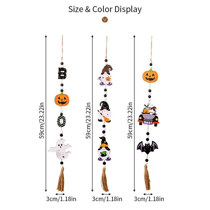 Halloween Wall Hangings Wooden Tassel Beads Pendants with Gnome Pumpkin Designs Ideal Ornaments for Tiered Tray Home Decorations