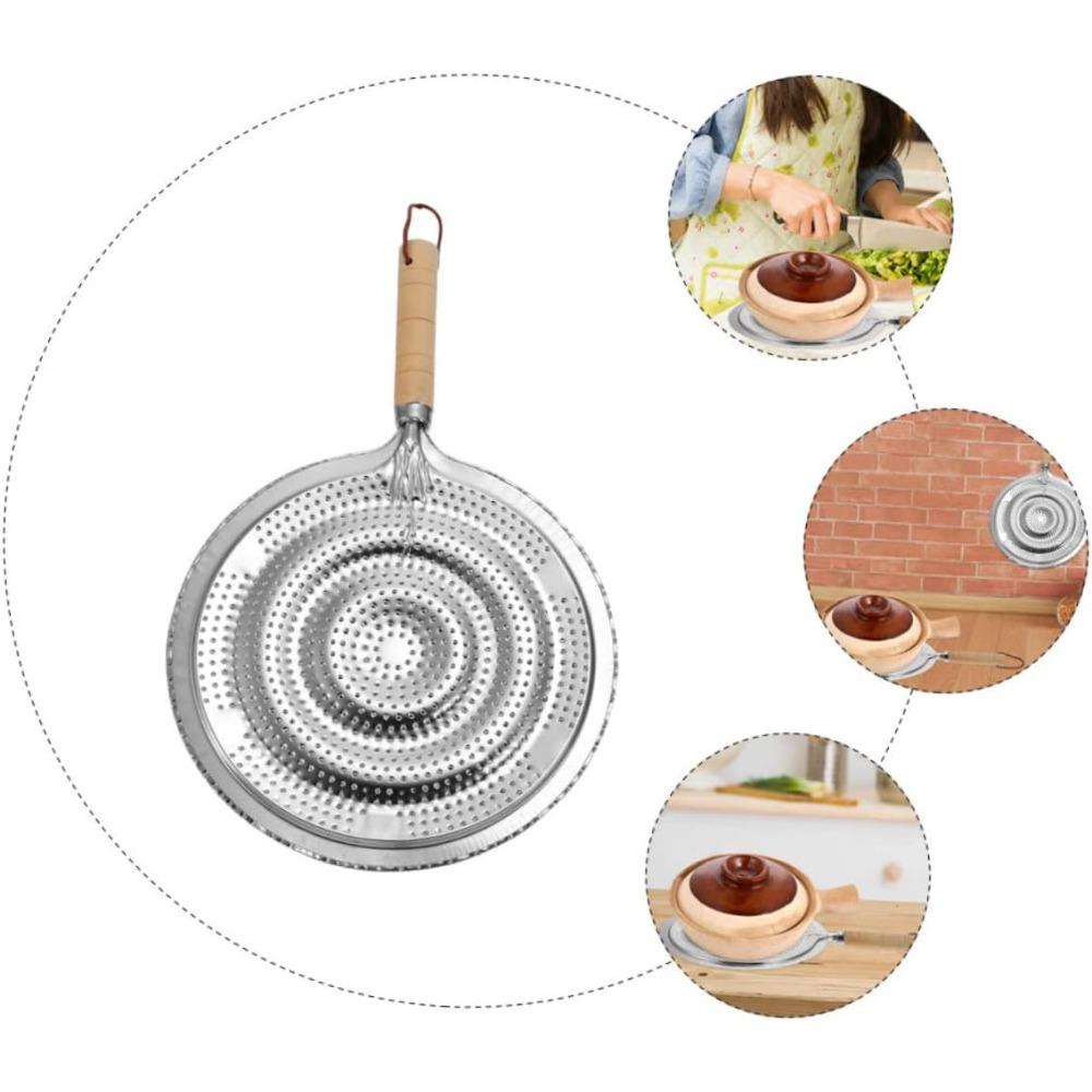 Stainless Steel Pot Pads Heat Conducting Pads Wooden Handles Household Heat Resistant Heat Insulating Pads Kitchen Utensils