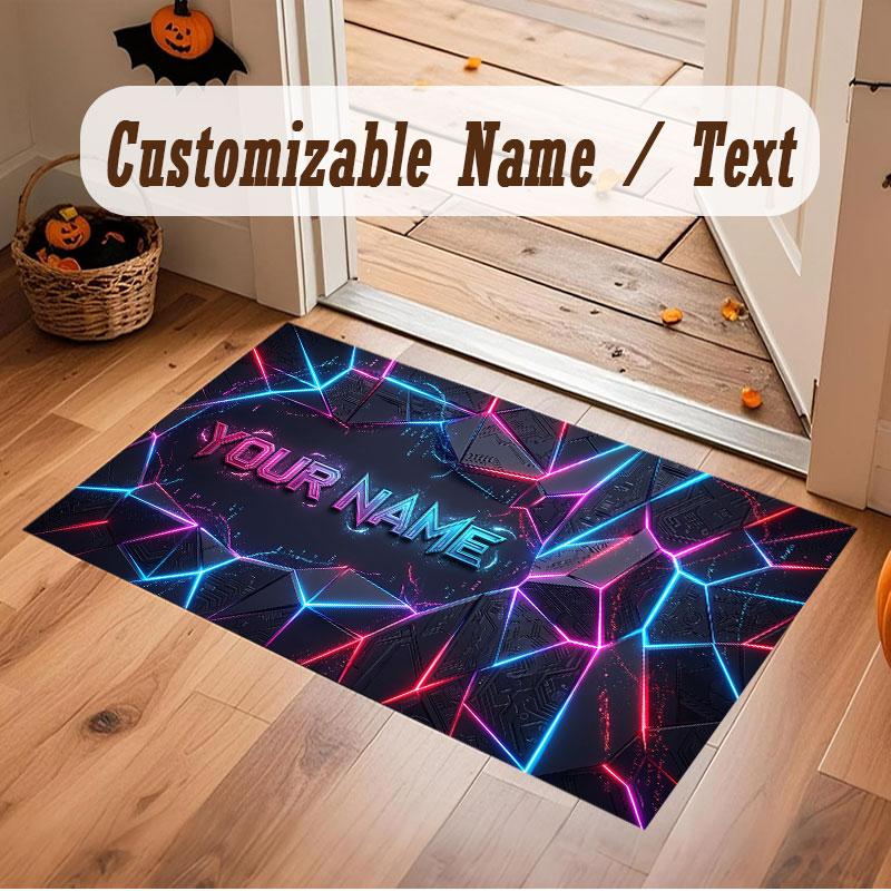 Neon Colorful Theme Crystal Velvet Floor Rug Personalized Custom Name Text Warm Carpet Home Decoration