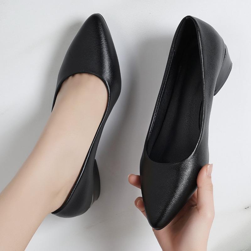 Fashion Hot Selling 2025 Autumn New Single Shoes Women Thick Heel Pointed Toe Shallow Mouth Professional All-match Women's Leather Shoes