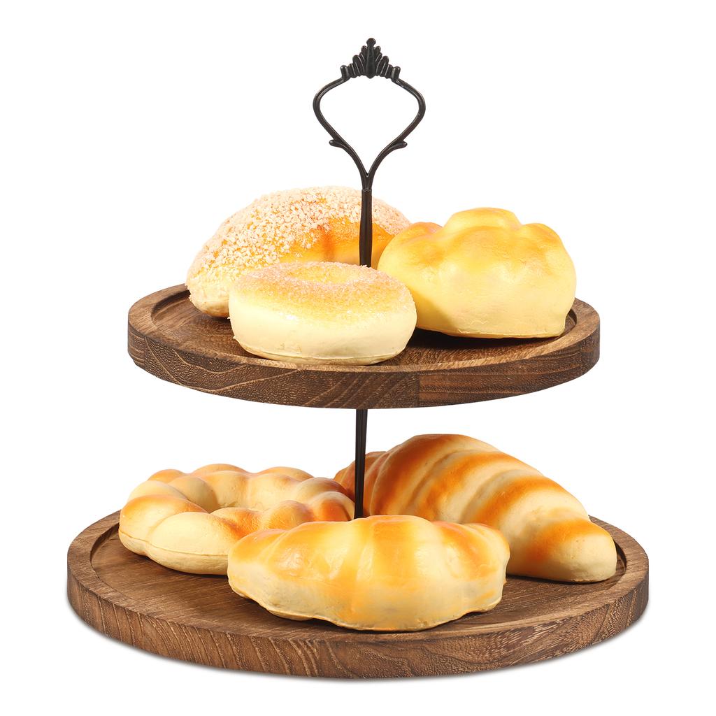 Wood Cupcake Stand Detachable 2 Tiers Round Tiered Cake Display Stand For Birthday Party Dessert Table Fruit Plate Display Tray