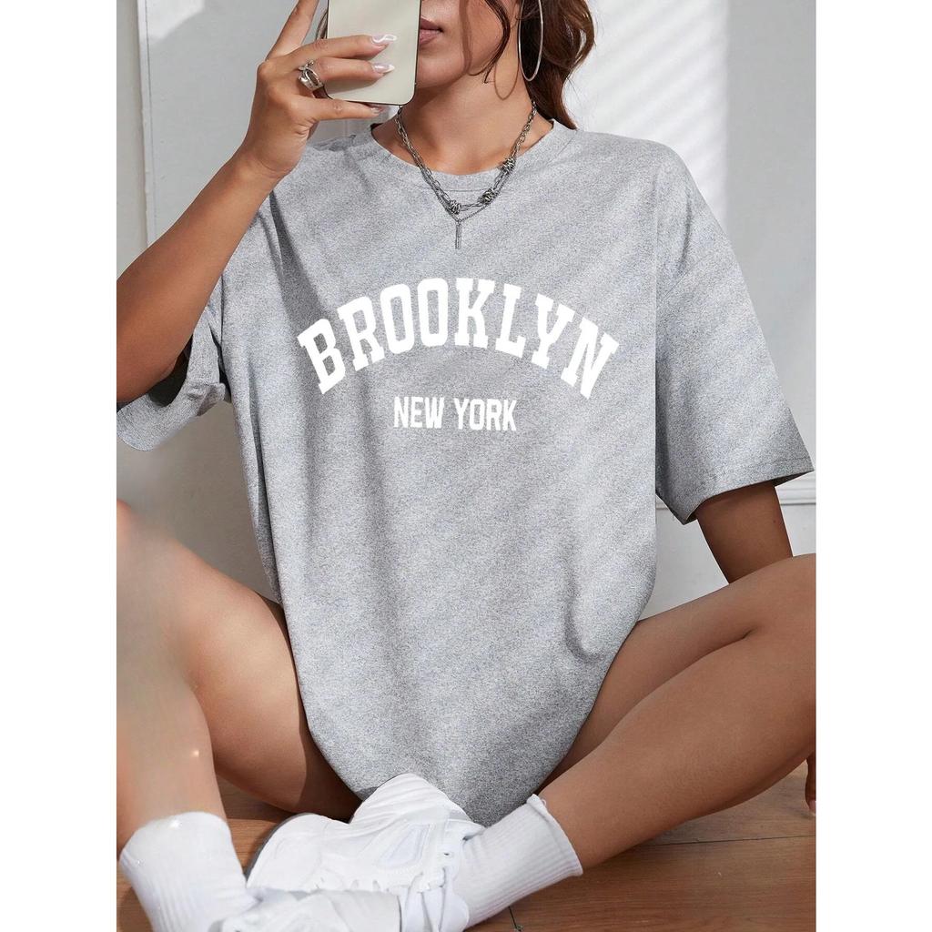 Летняя женская футболка Brooklyn New York с принтом букв, с круглым вырезом, женская винтажная одежда, топы, футболки, повседневная уличная одежда