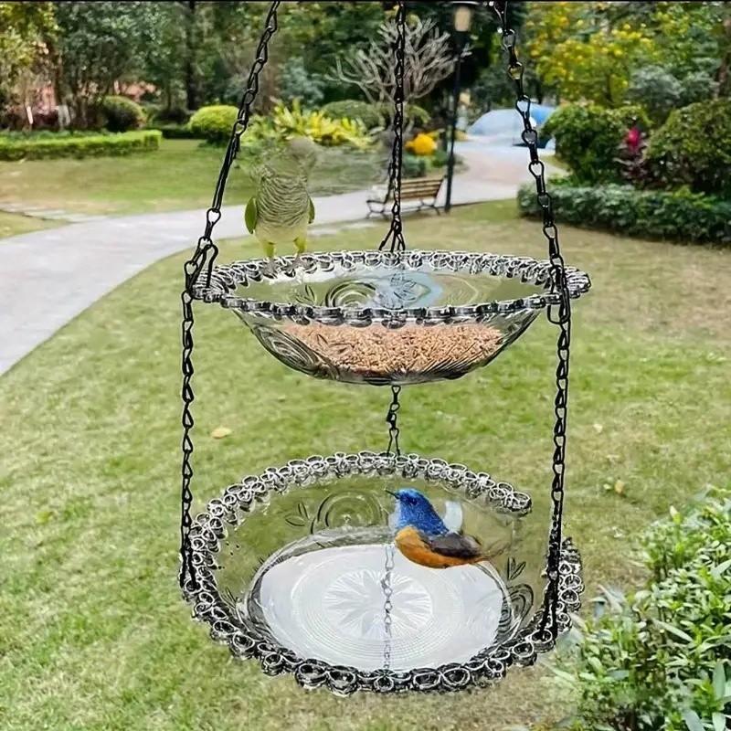 Bird Feeder And Bird Bath Hanging Decor With Automatic Feed System For Garden And Balcony