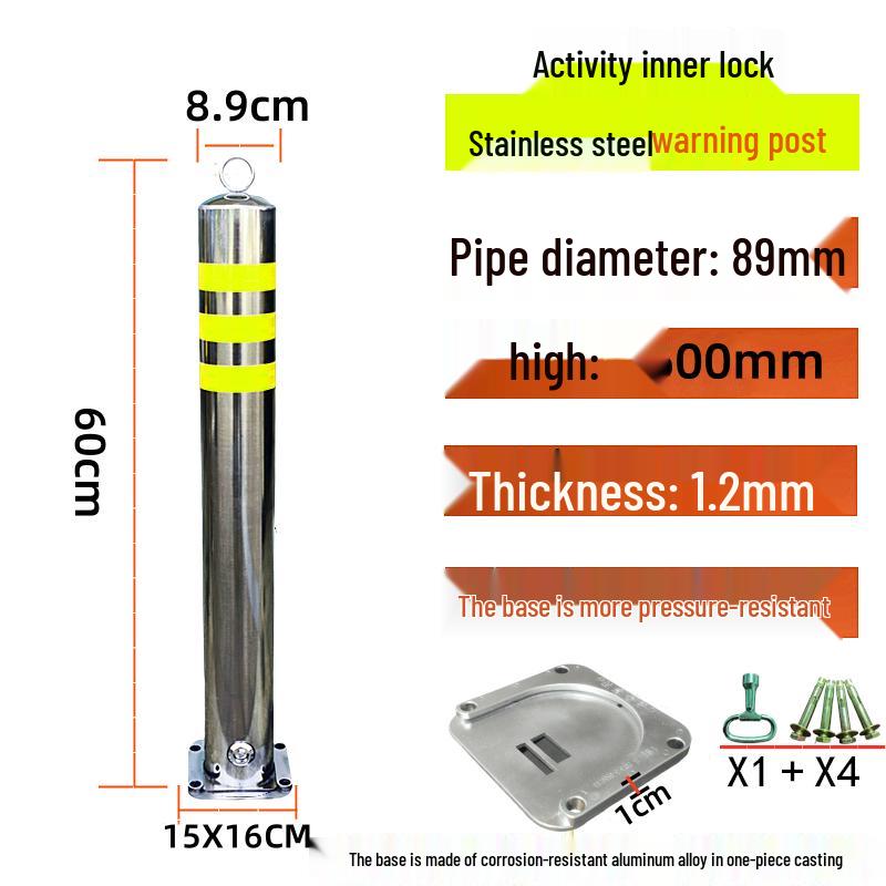Stainless Steel Reflective Bollard: Thickened Anti-Collision Road Post, 304 Steel Parking Space Isolation Post.