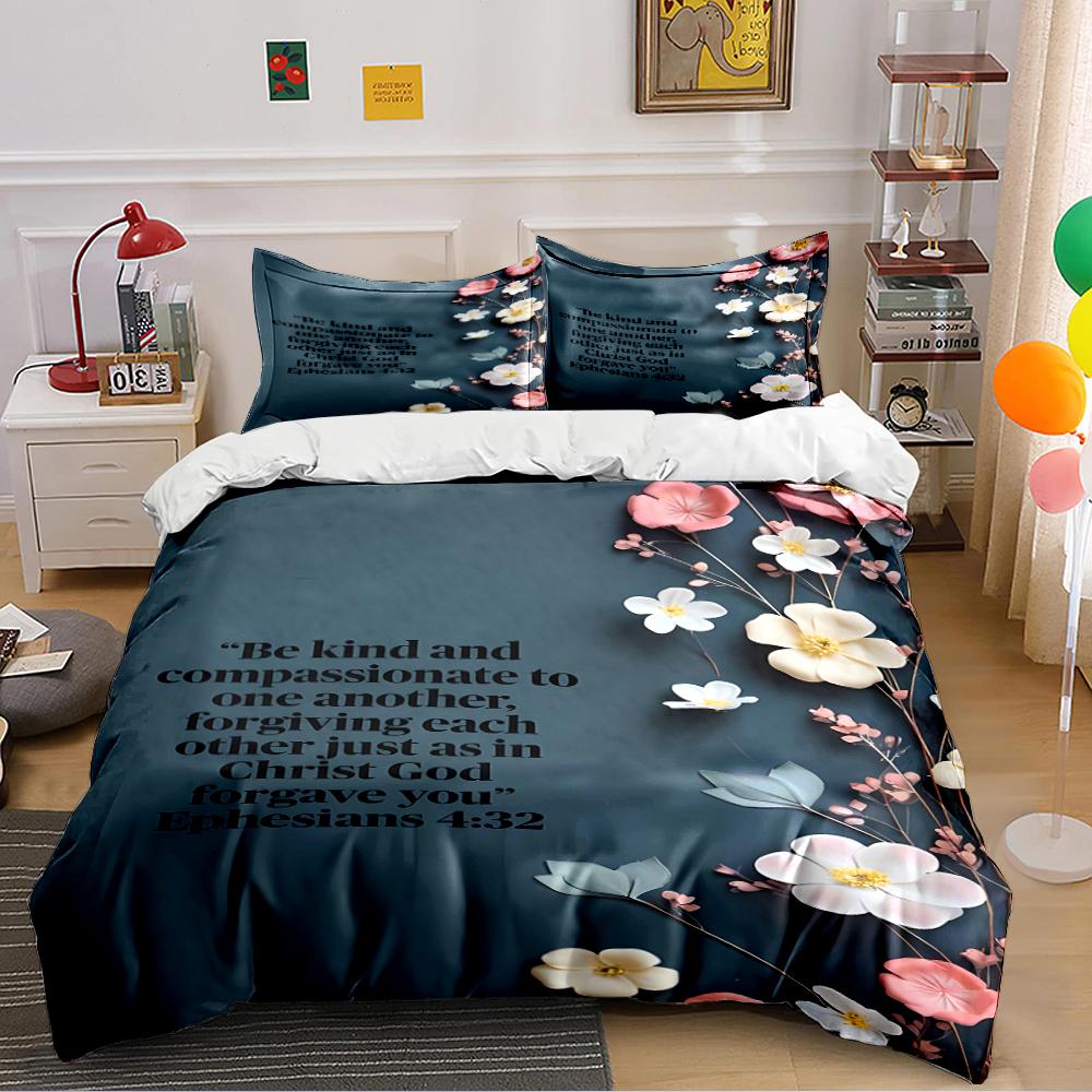 Floral Bedding Set with Bible Verse Bedding set (1 duvet cover, 2 pillowcases, duvet not included)
