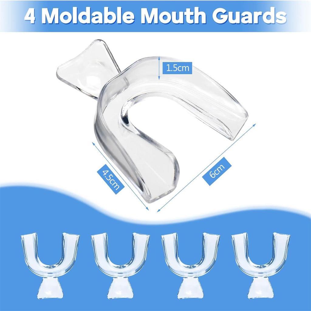 Lot de 4 protège-dents de nuit pour le grincement des dents, protège-dents moulables, avec étui de transport, protège-dents sur mesure