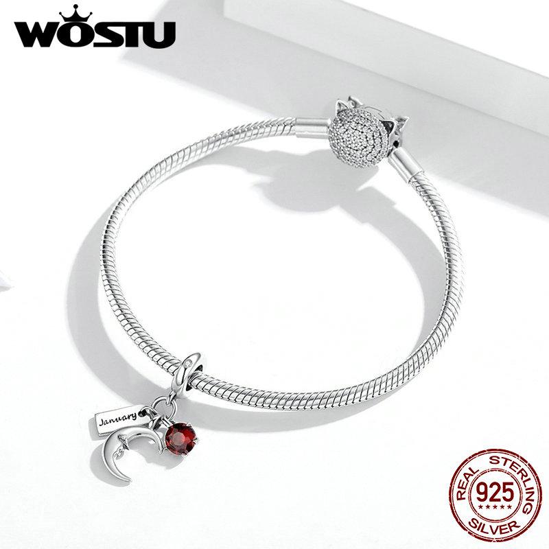 WOSTU 925 Sterling Silver January Birthstone Charm Beads Fit Original 3mm Bracelets & Bangle DIY Jewelry