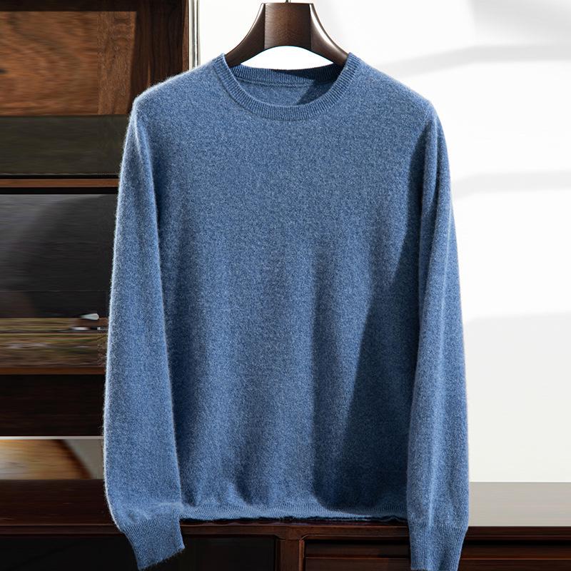 Men's Thick Warm Cashmere Sweater - Solid Color Round Neck Loose Fit