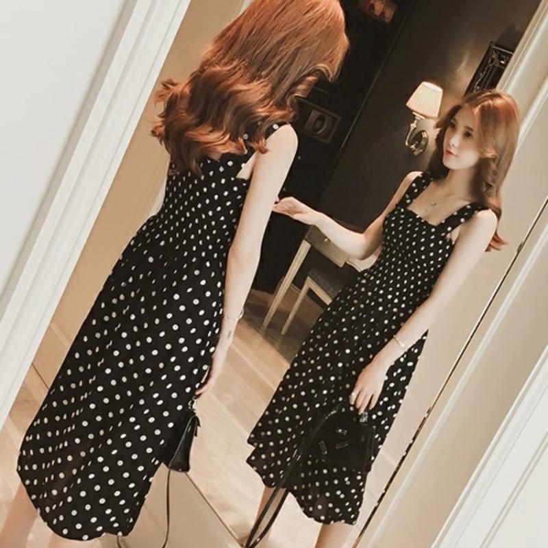 Women's Summer Sleeveless Dot Dress Sexy Backless A-Line Spaghetti Strap Beach Style Dresses Camisole Off-Shoulder Folds Vestidos