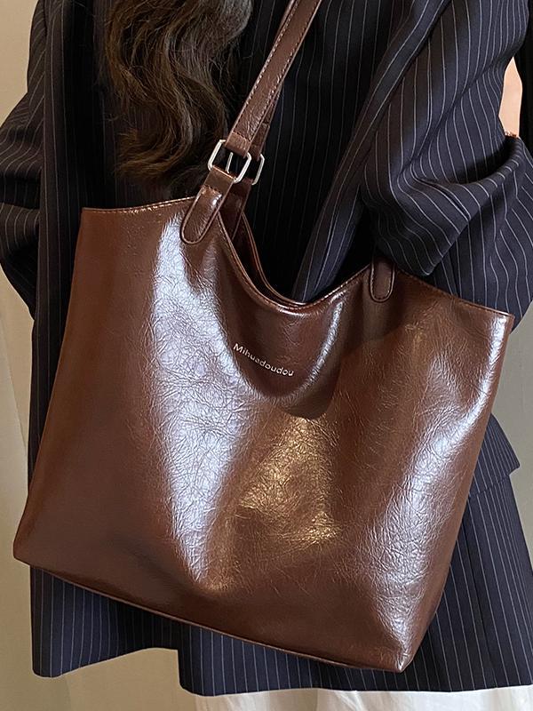 Women's Large Retro Soft Leather Tote: High-Quality, Versatile Fashion Shoulder Bag for School & Commute