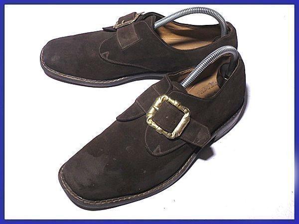 

Винтажные туфли-монки из замшевой кожи ручной работы до 80-х годов/рант Goodyear/25.5-26.0/Коричневые/