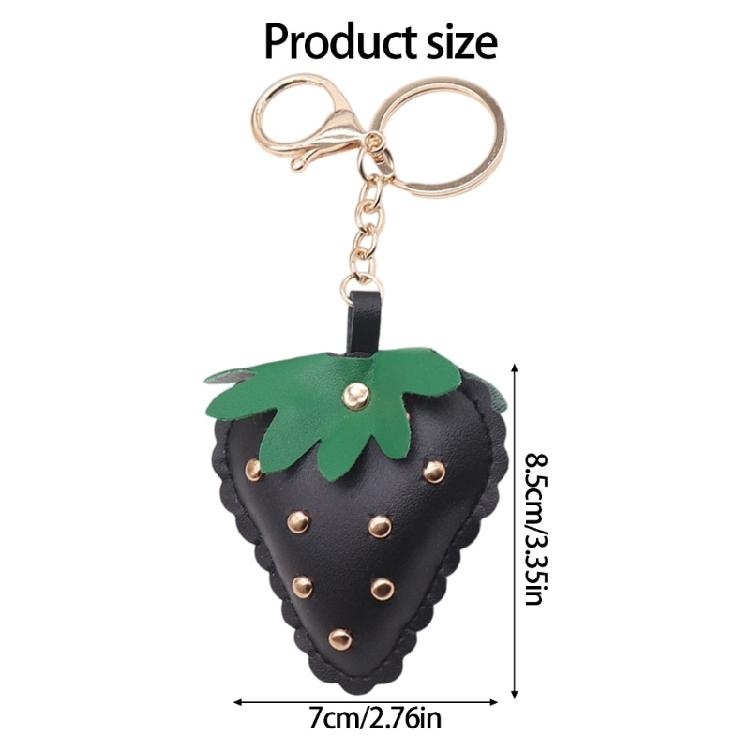 Compact Studded Strawberry Car Keychain PU Leather Accessory Handmade Key Chain Accessories For Everyday Use