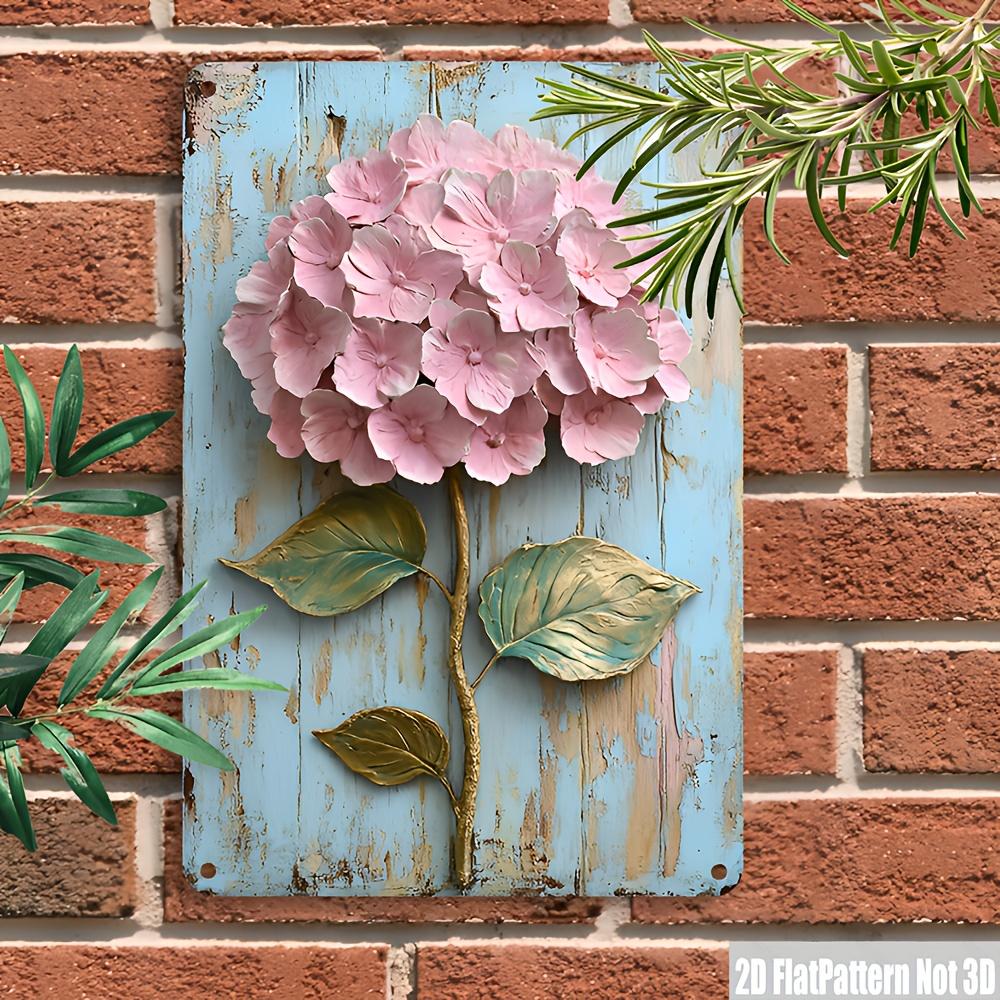 2D Flat, 1pc Vintage Hydrangea Iron Wall Art - Rustic Blue Wood Design Metal Sign, 8.0x12.0inch, Easy To Install for Home Office