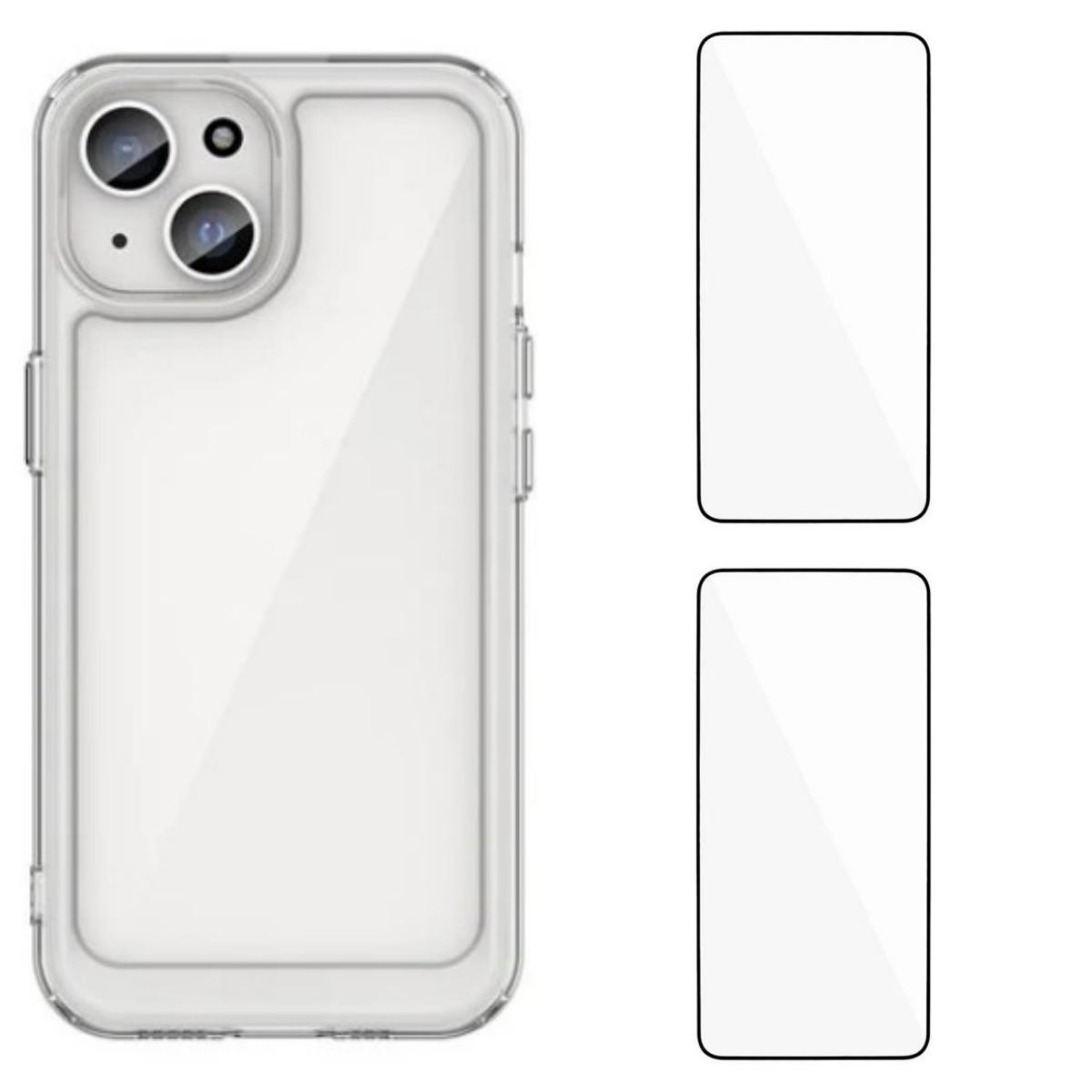 

For iPhone 12 6.1 inch Clear Phone Case WANLONFENG MF2 Series TPU Acrylic Cover with 2Pcs Tempered Glass Transparent