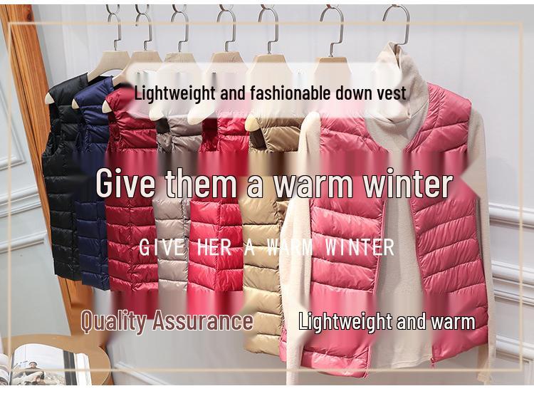 Women's Lightweight Sleeveless Down Vest: Short Round Neck, Autumn/Winter, Plus Size.