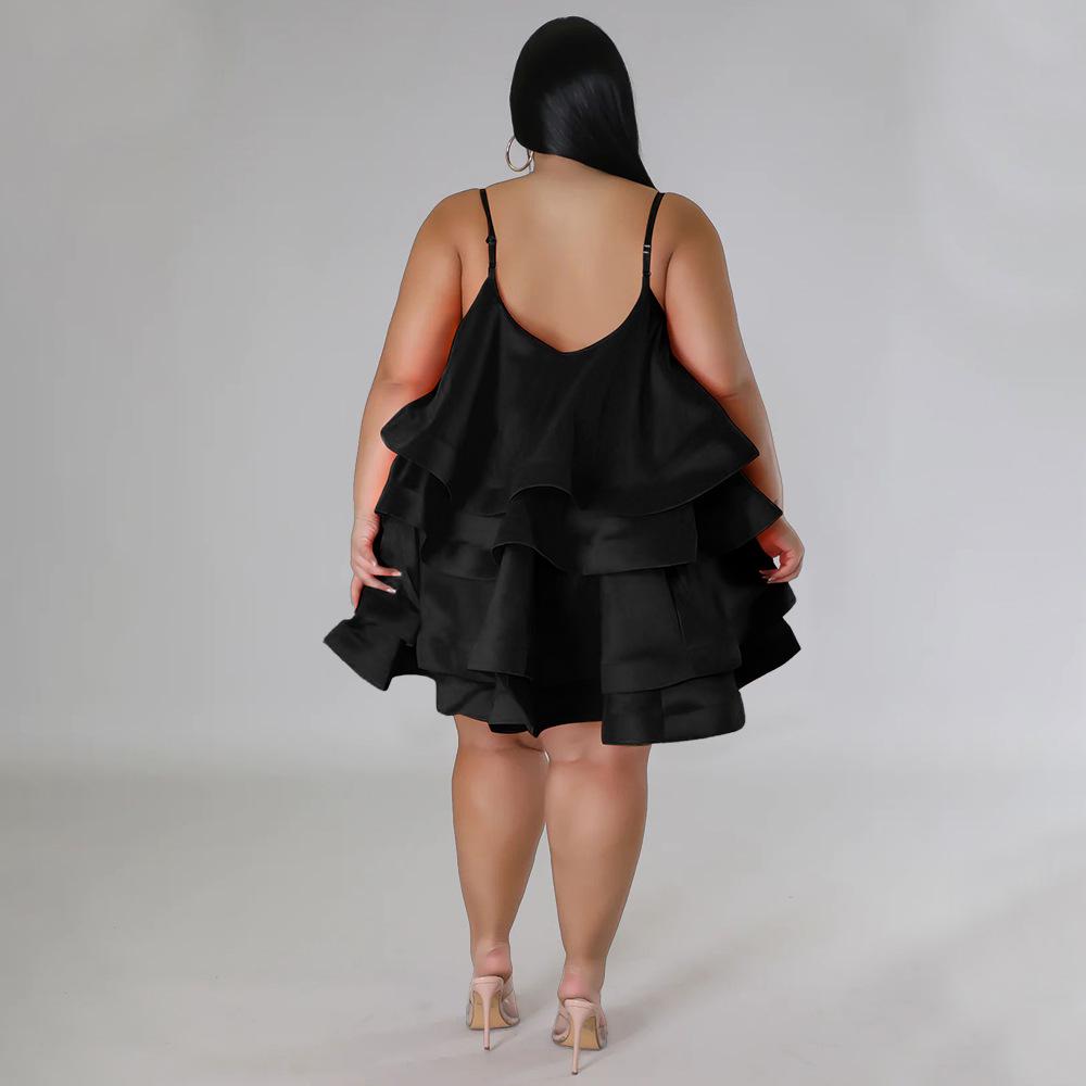 N7808 Robe Sexy à Volants Sans Manches pour Femmes Européennes et Américaines avec Bretelles Réglables