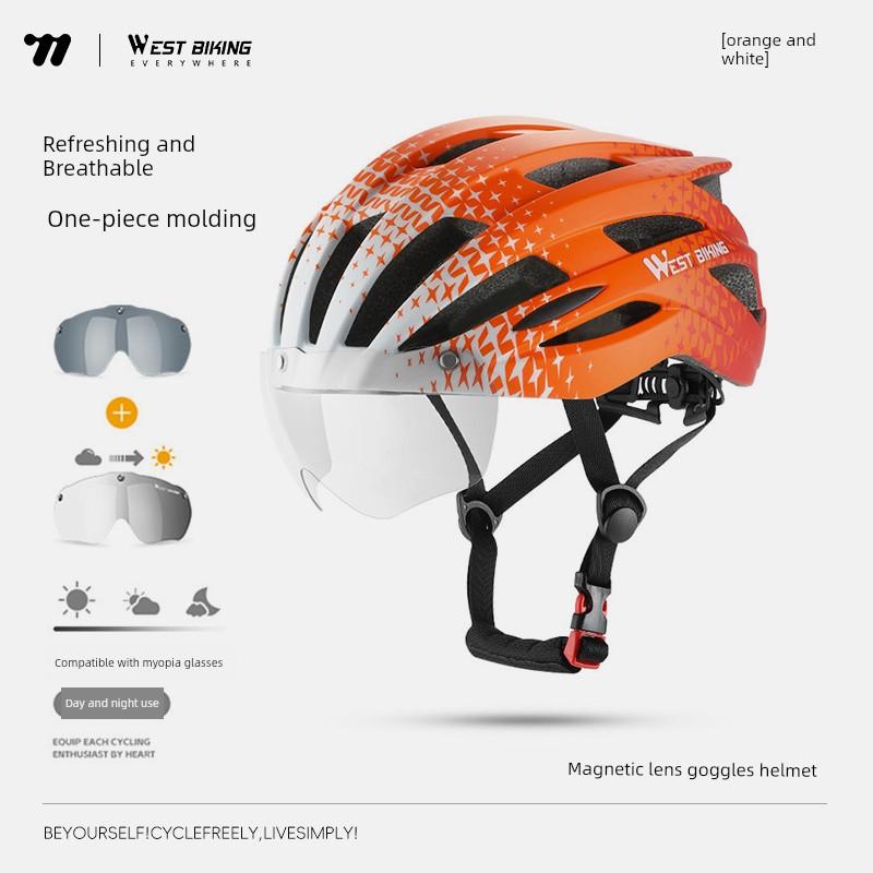 Bicycle Helmet with Color-Changing Goggles, Unisex One-Piece Mountain and Road Bike Safety Helmet Accessories